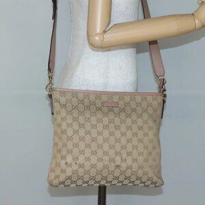 GUCCI GG Canvas Shoulder Bag Beige Gold 388924 Auth 141915